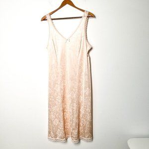 Vintage Pastel Pink Floral Satin Slip Midi Dress